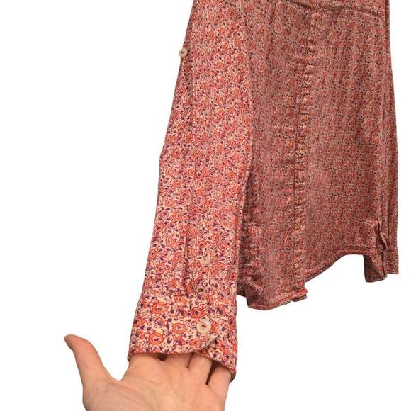 Holding Horses Womens Button Up Shirt Size 4 Floral Anthropologie Pink Western - Picture 7 of 7